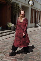 Asymmetric Seams Merlot Alabaster Cotton Dress 6