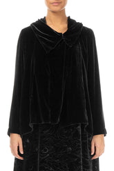 Asymmetric Single Button Black Silk Velvet Jacket 1