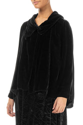 Asymmetric Single Button Black Silk Velvet Jacket 3