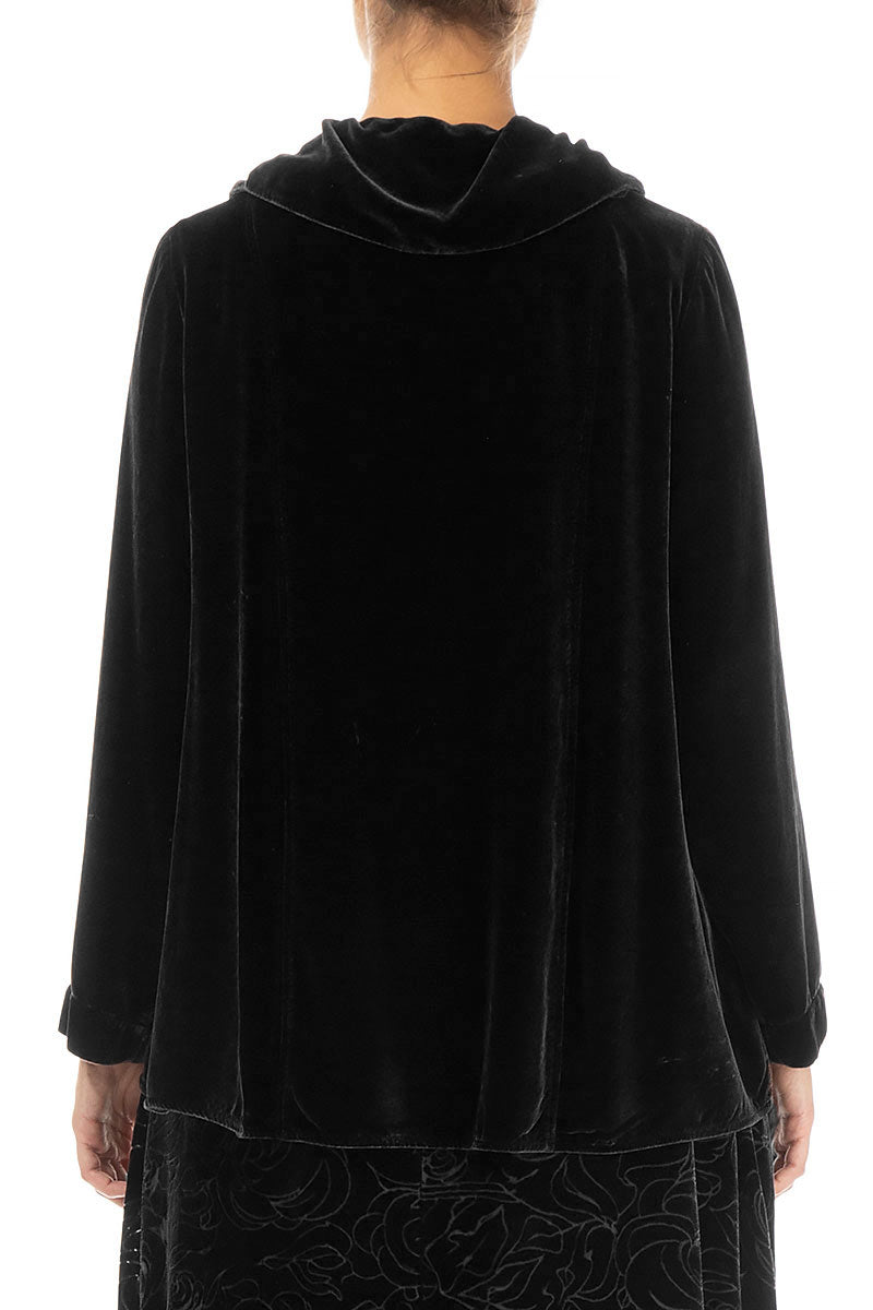 Asymmetric Single Button Black Silk Velvet Jacket 2