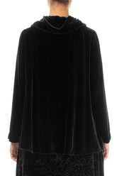 Asymmetric Single Button Black Silk Velvet Jacket 2