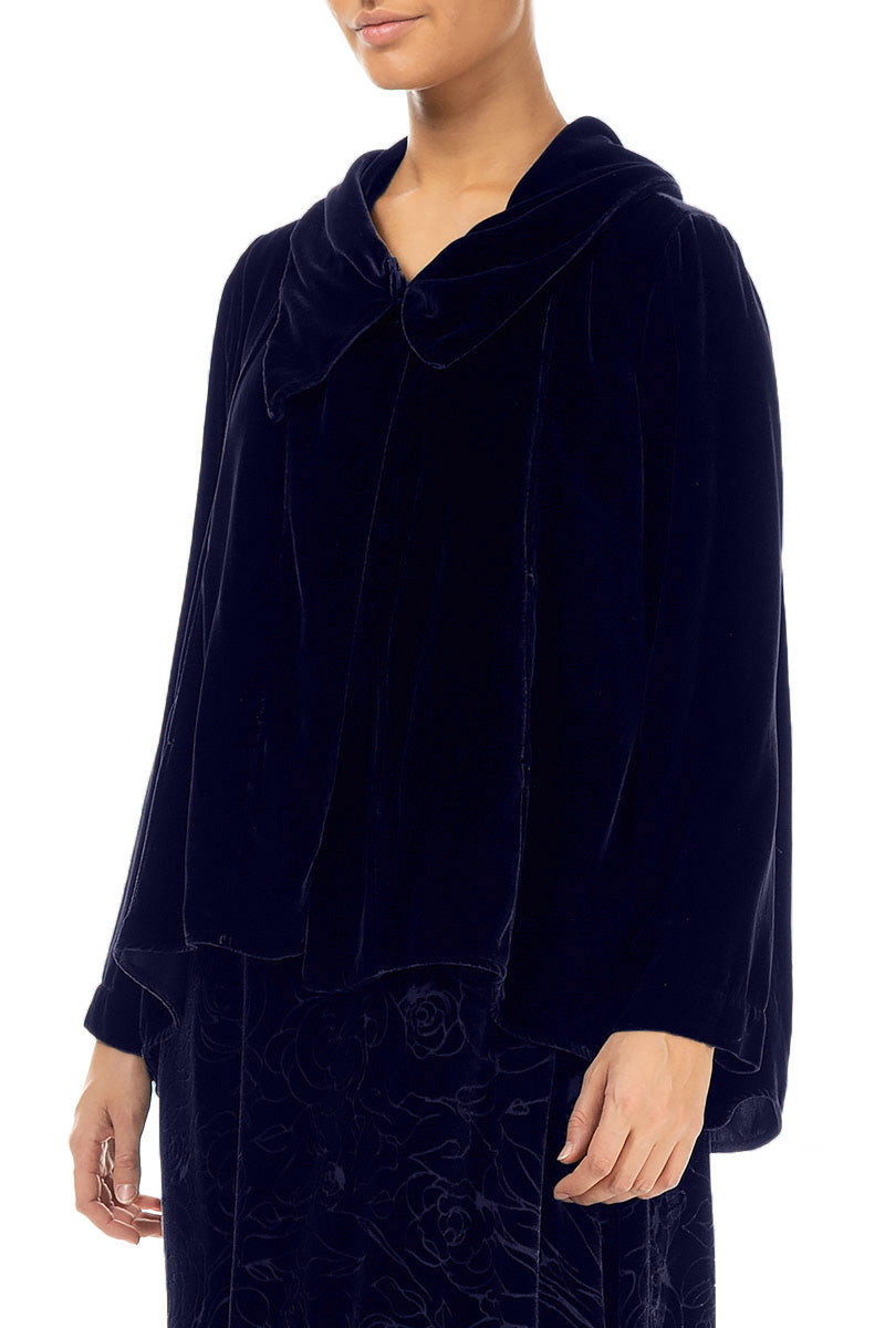 Veste asymétrique en velours de soie violet royal à un bouton