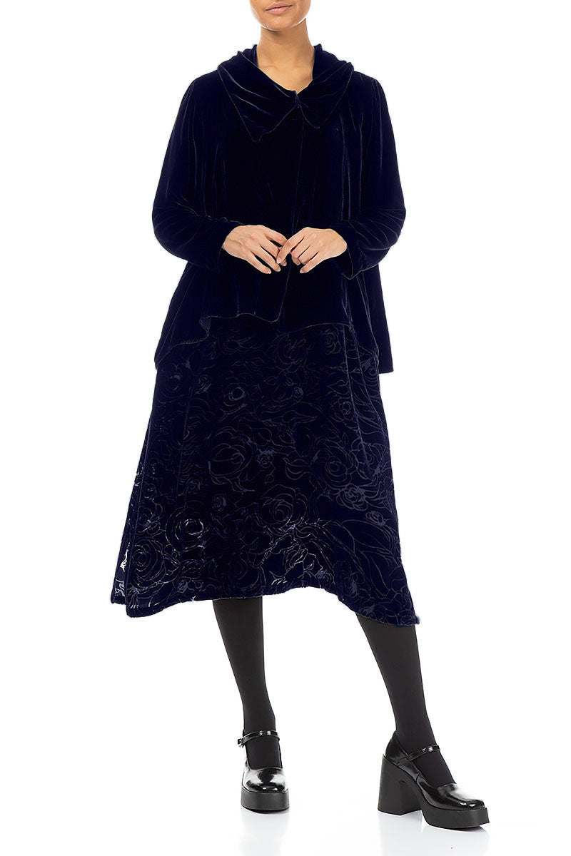 Veste asymétrique en velours de soie violet royal à un bouton