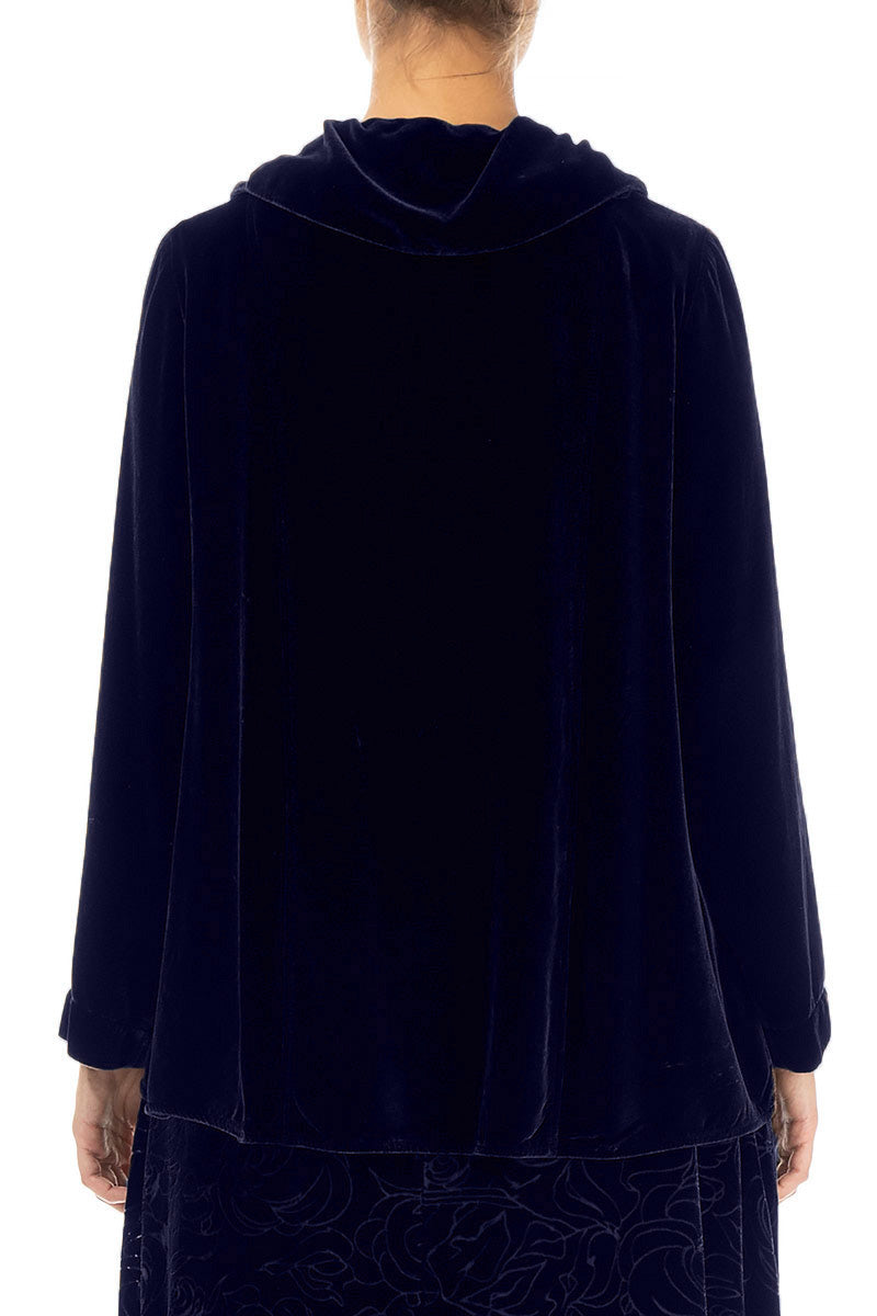 Asymmetric Single Button Royal Purple Silk Velvet Jacket