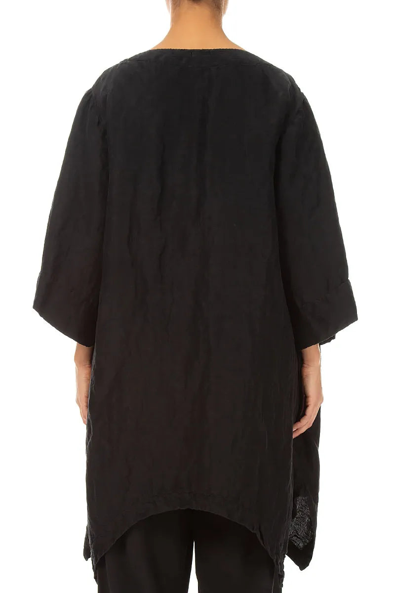 Asymmetric Textured Black Silk Linen Tunic 2