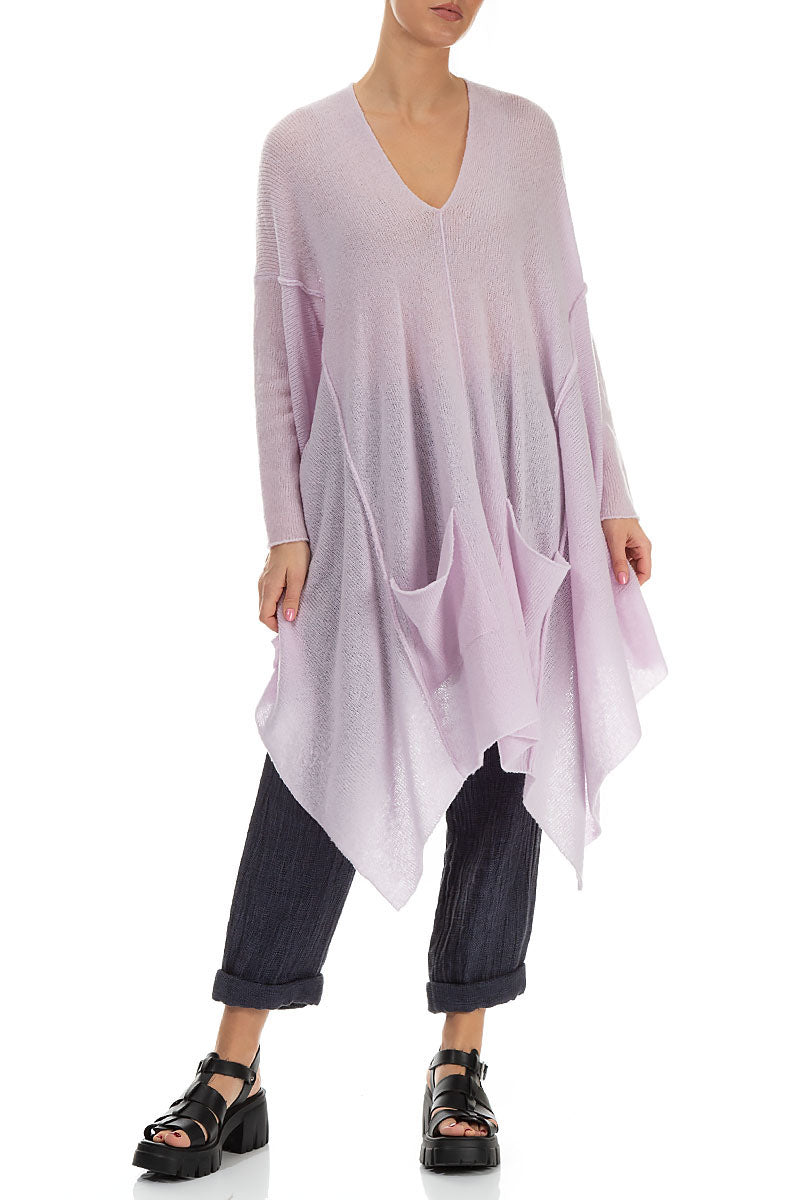 Asymmetric V-Neck Light Pink Wool Jumper 4