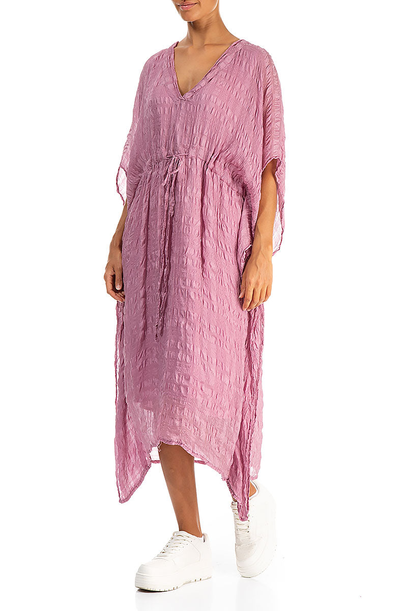 Asymmetric V-Neck Mauve Taupe Textured Silk Dress 3
