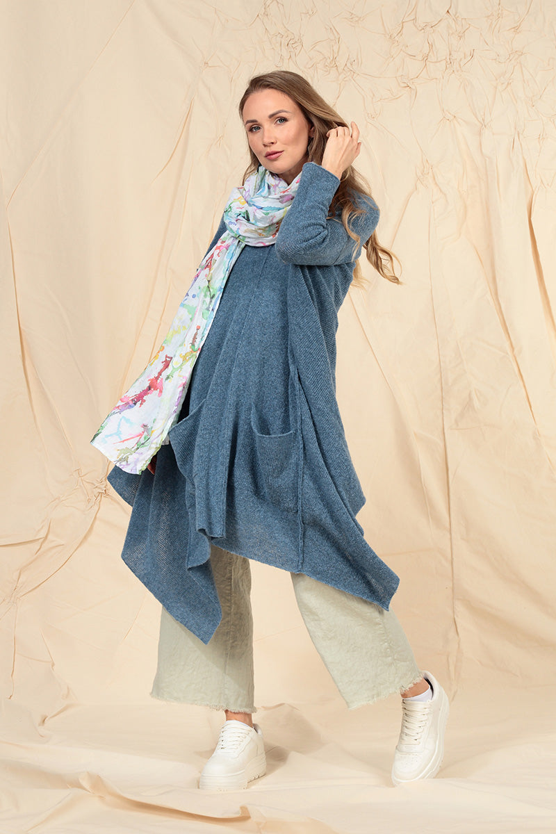 Asymmetric V-Neck Petrol Blue Wool Jumper 7