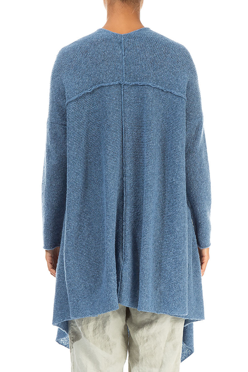 Asymmetric V-Neck Petrol Blue Wool Jumper