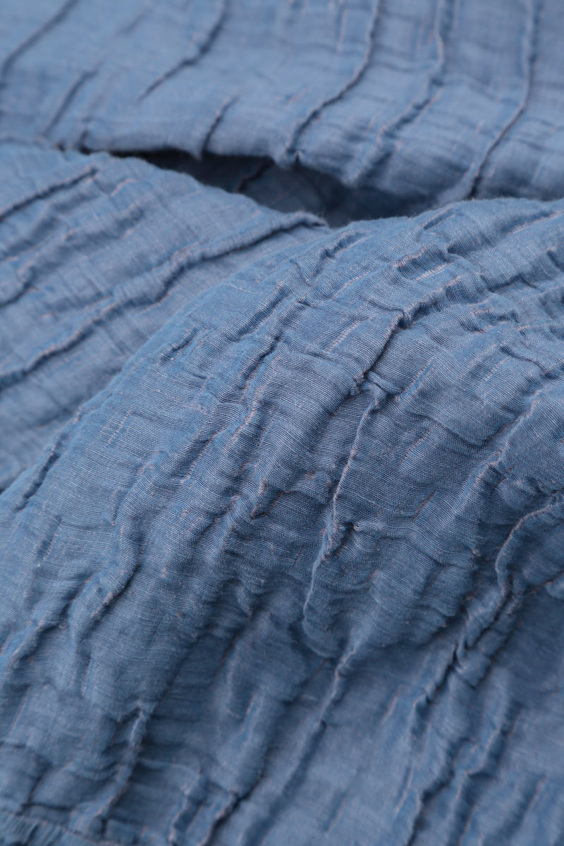Buttoned Balloon Crinkled Blue Nova Silk Dress 5