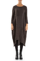 Asymmetrical Crinkled Ash Silk Linen Dress 1