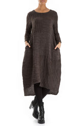 Asymmetrical Crinkled Ash Silk Linen Dress 3