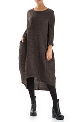 Asymmetrical Crinkled Ash Silk Linen Dress 4