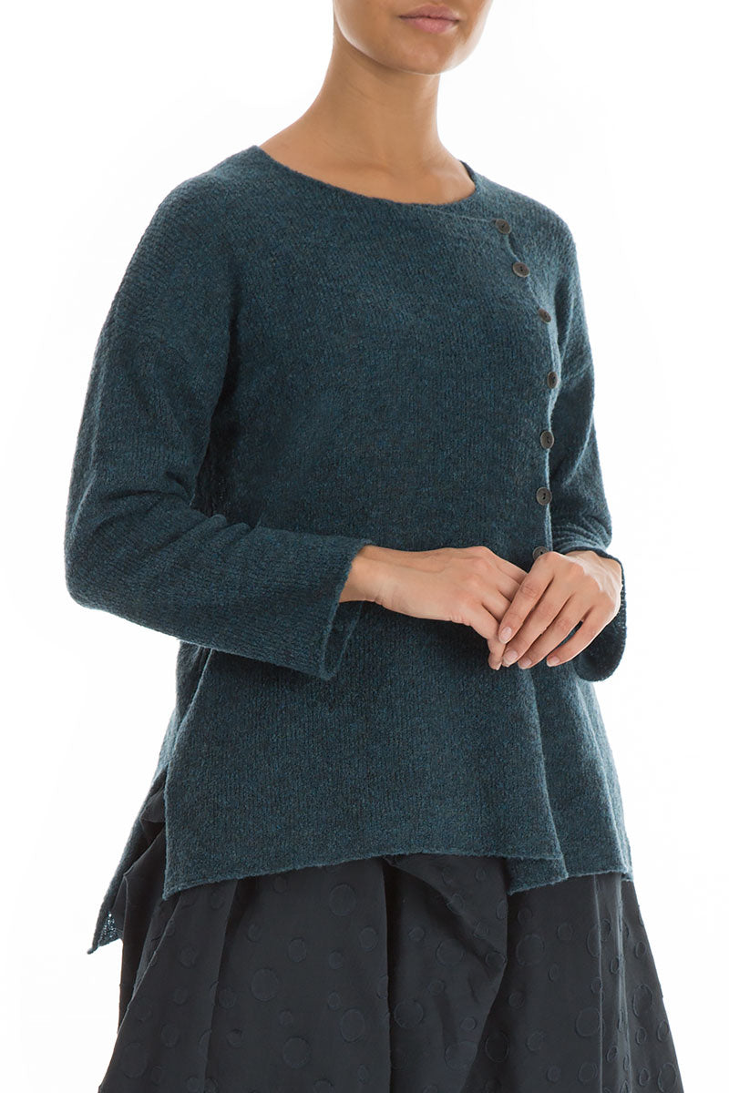 Asymmetrical Teal Wool Cardigan 3