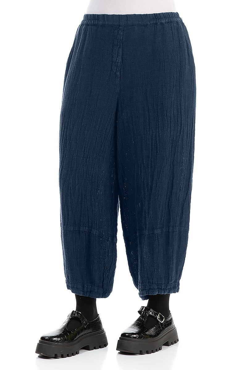 Back Pockets Azure Mélange Linen Trousers 3