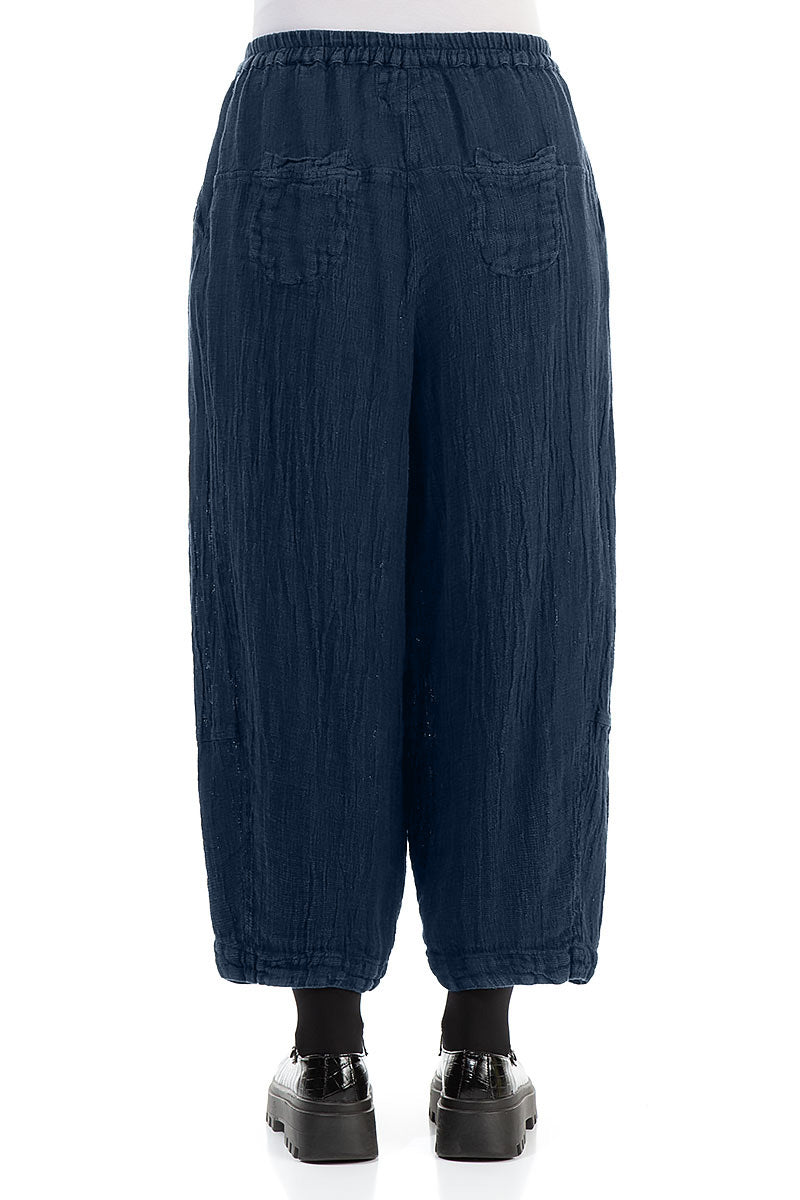 Back Pockets Azure Mélange Linen Trousers 2