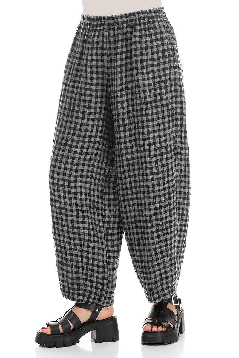 Back Pockets Grey Check Linen Trousers 3