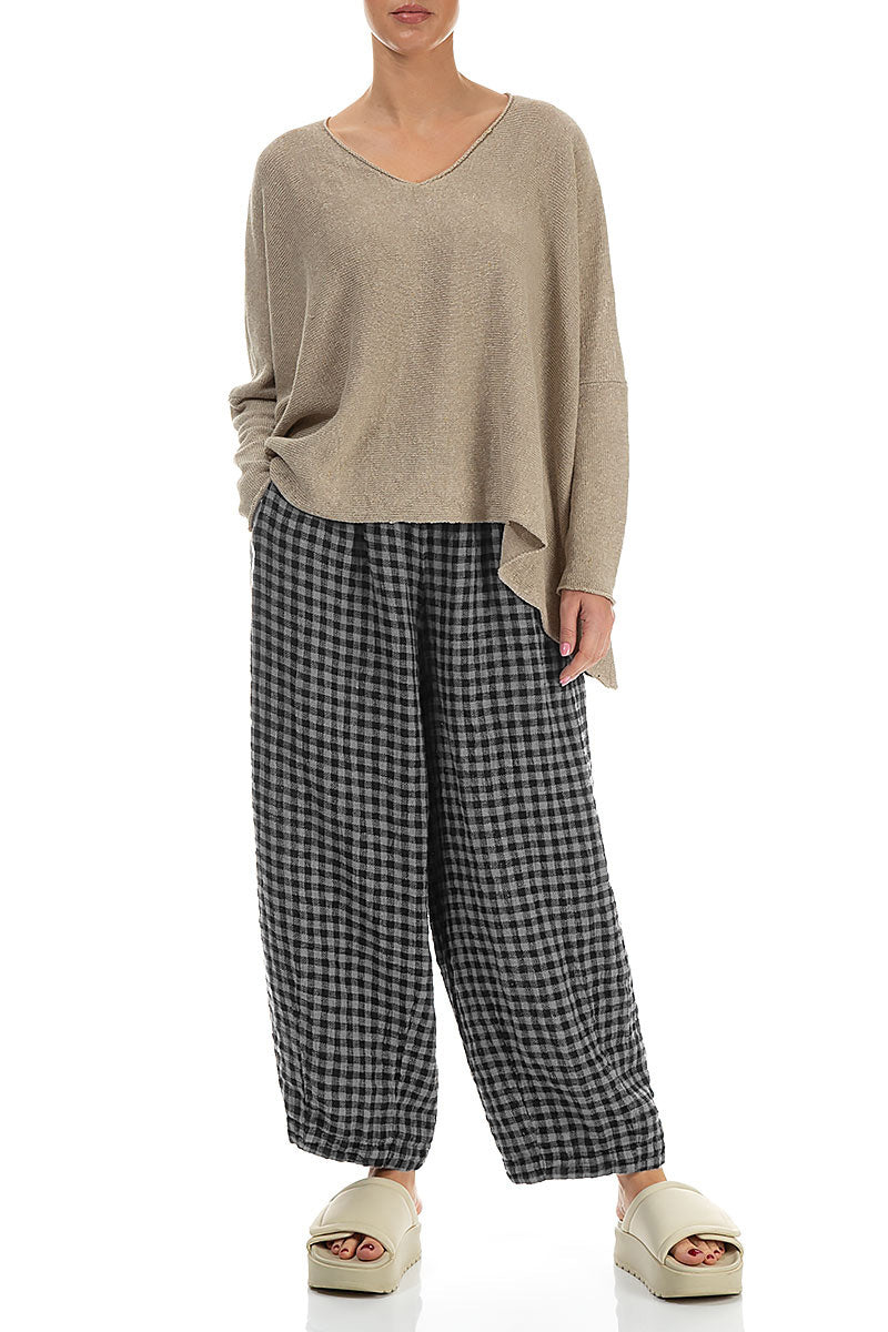 Back Pockets Grey Check Linen Trousers 4