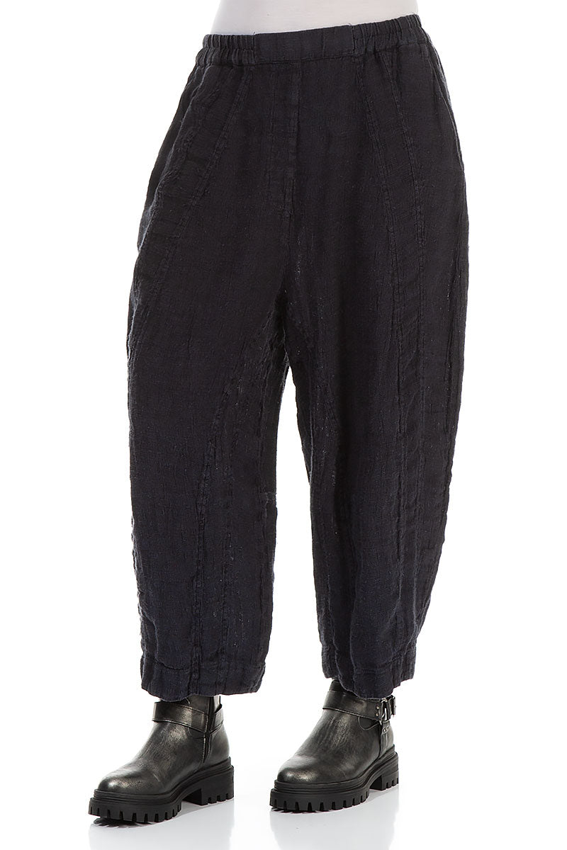 Back Pockets Slate Blue Mélange Linen Trousers 3