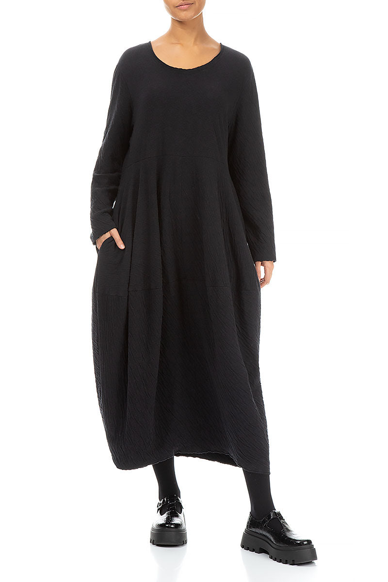 Back Zip Balloon Grey Wavy Cotton Dress 4