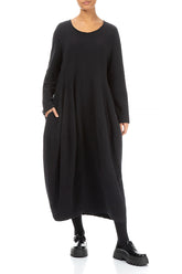 Back Zip Balloon Grey Wavy Cotton Dress 4