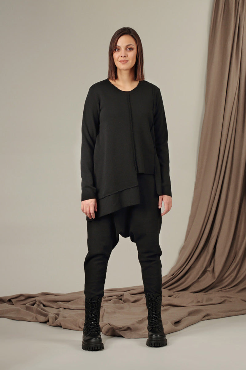 Baggy Black Rib Cotton Wool Trousers 6