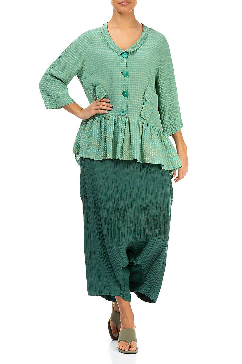 Baggy Crinkled Green Silk Trousers 4