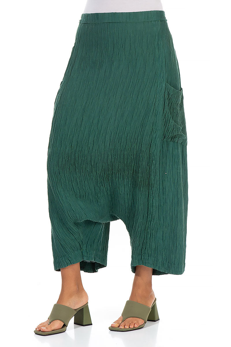 Baggy Crinkled Green Silk Trousers 3