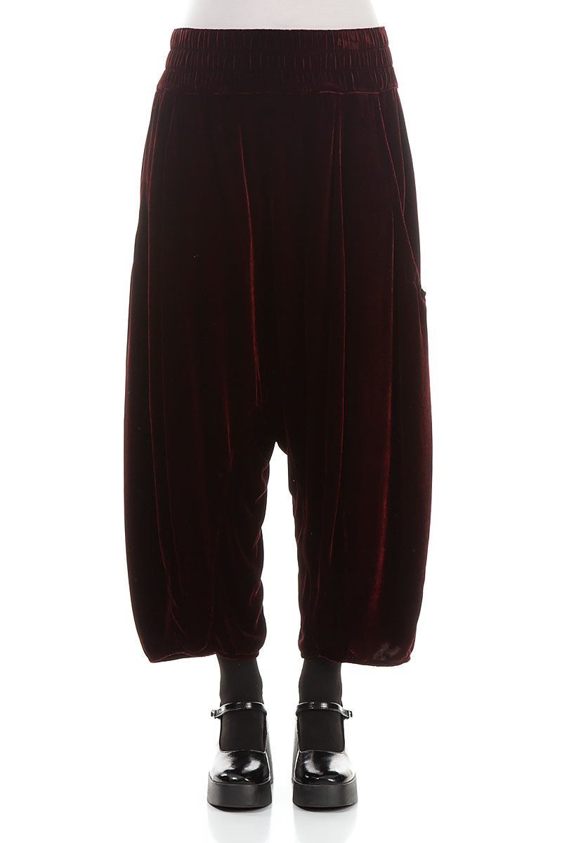 Baggy Loose Burgundy Silk Velvet Trousers 1