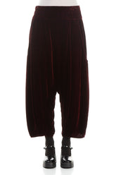 Baggy Loose Burgundy Silk Velvet Trousers 1