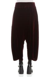 Baggy Loose Burgundy Silk Velvet Trousers 2