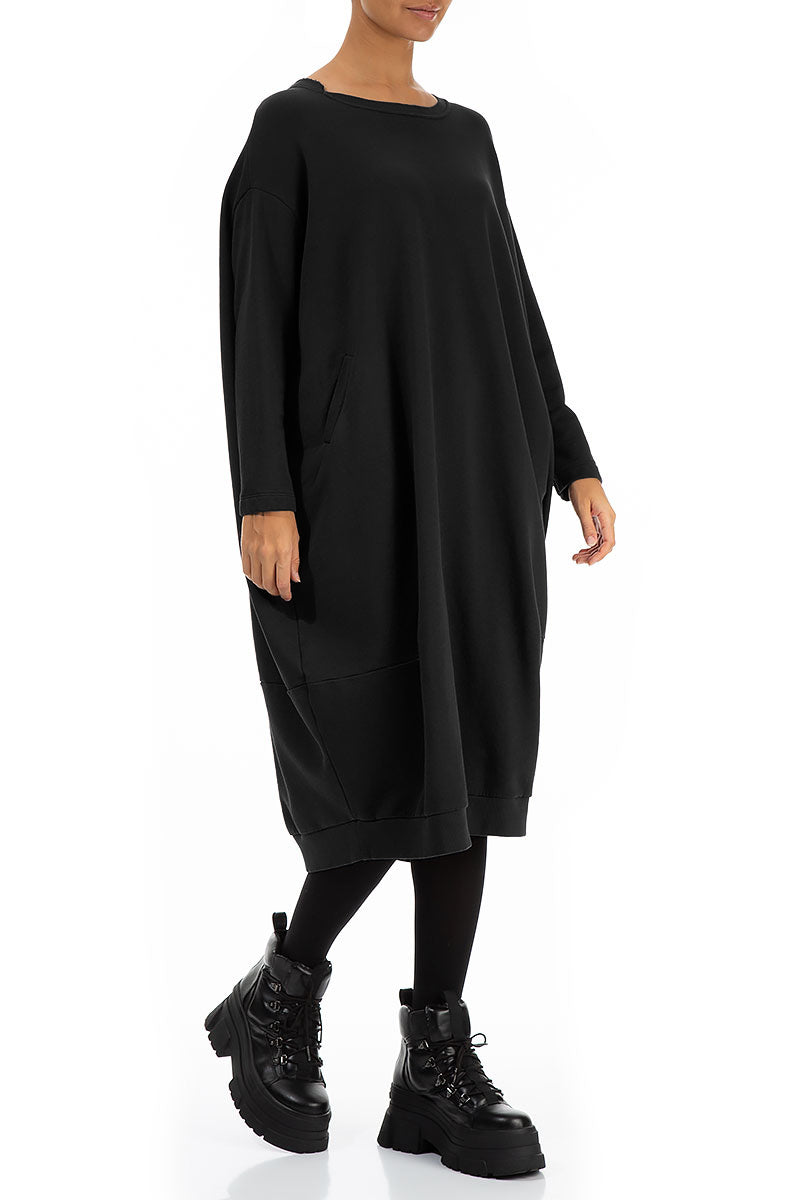 Balloon Black Cotton Dress 3