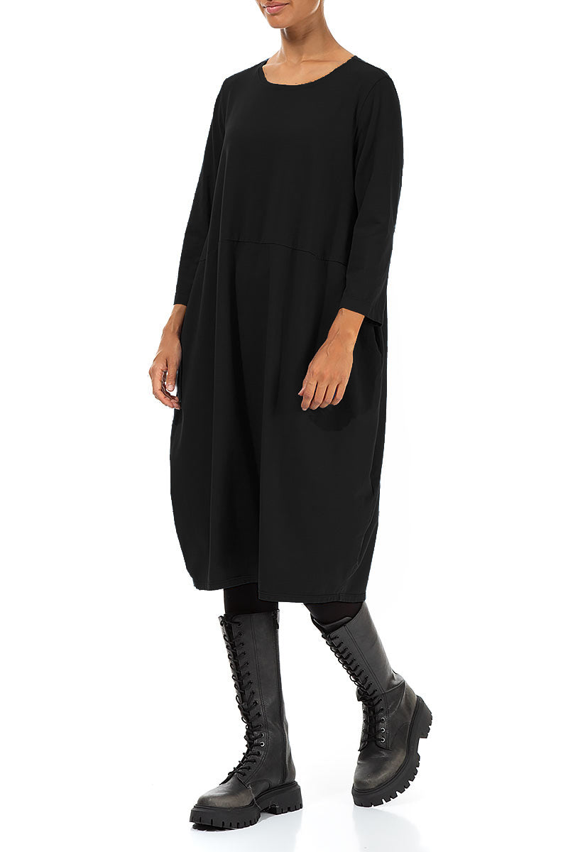 Balloon Black Cotton Dress 4