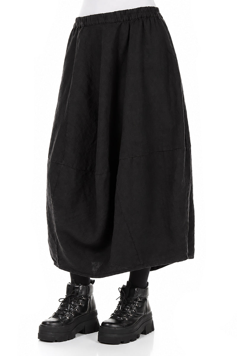 Balloon Black Linen Skirt