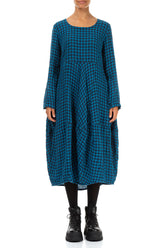 Balloon Blue Check Linen Dress 1