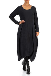 Balloon Crinkled Black Silk Dress 3