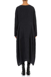 Balloon Crinkled Black Silk Dress 2