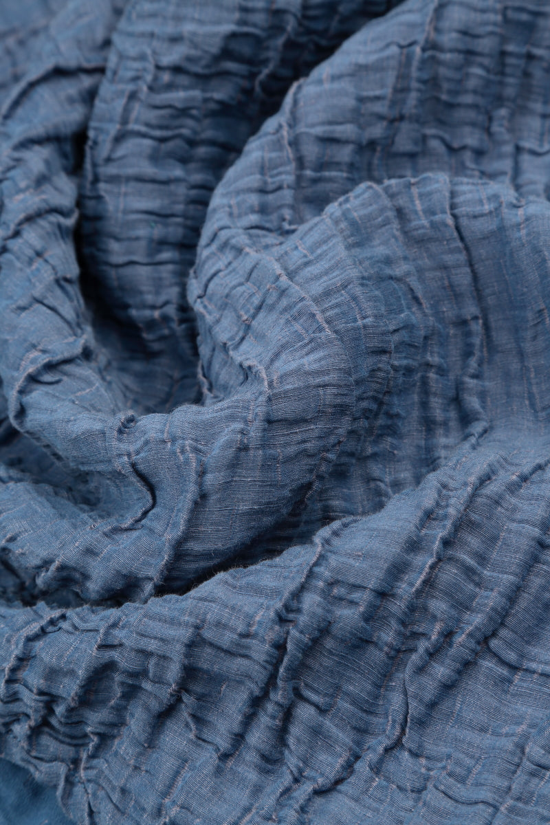 Balloon Crinkled Blue Nova Silk Linen Dress 5