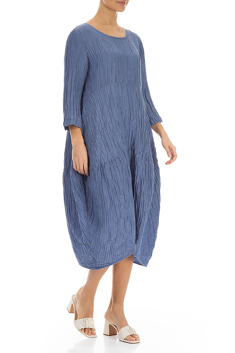 Balloon Crinkled Blue Nova Silk Linen Dress 3