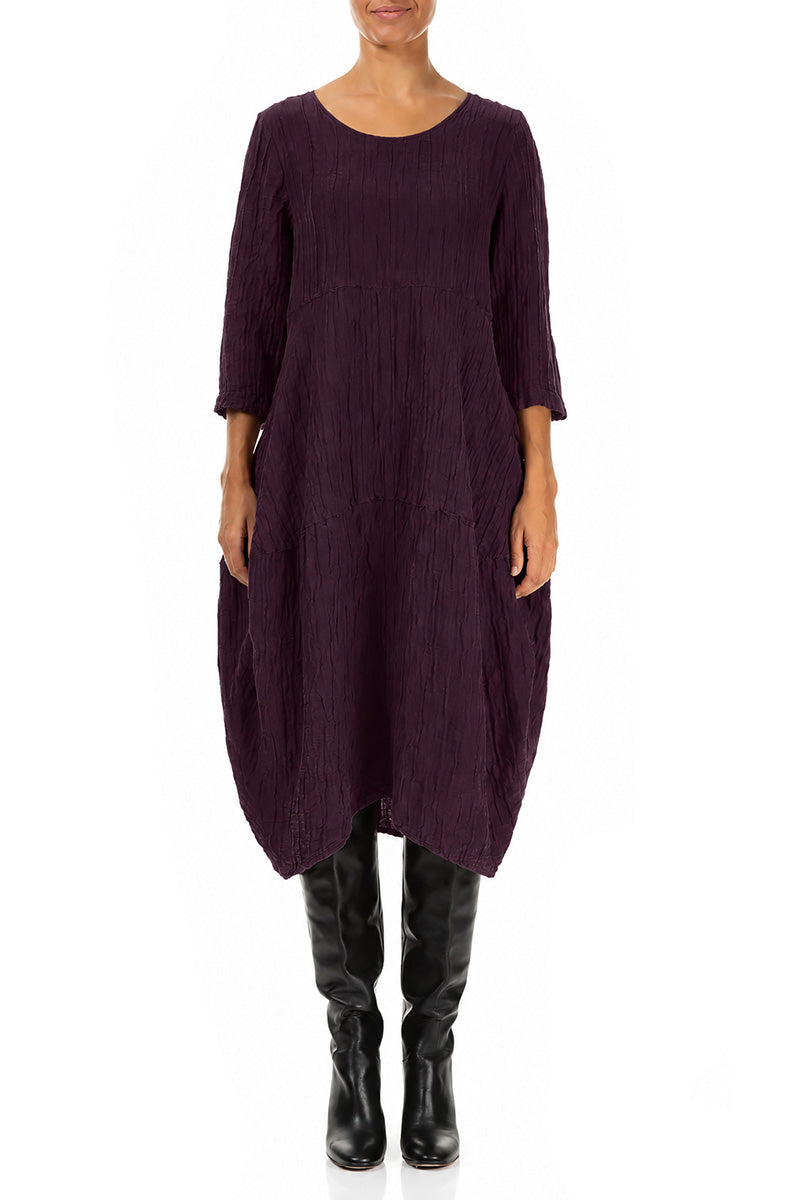 Robe boule Froissé prune profond en Soie et Lin