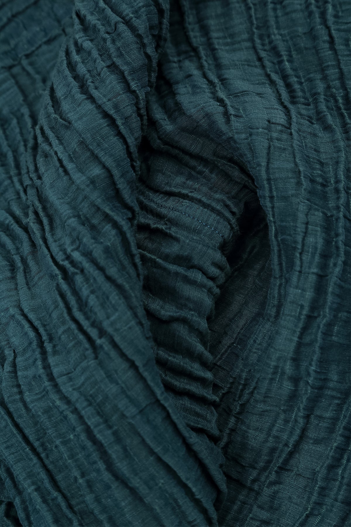 Balloon Crinkled Deep Turquoise Silk Linen Dress 5