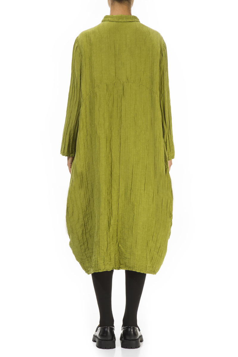 Balloon Crinkled Golden Lime Silk Linen Jacket 2