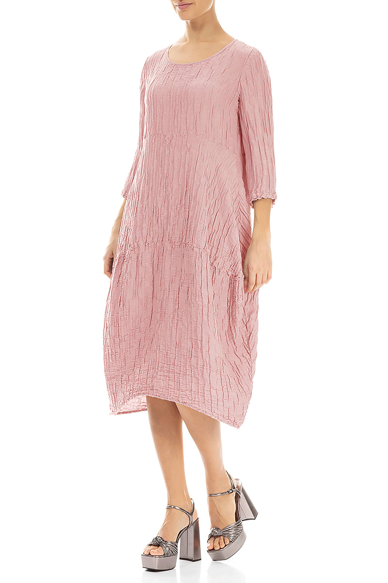 Balloon Crinkled Powder Pink Silk Linen Dress 3