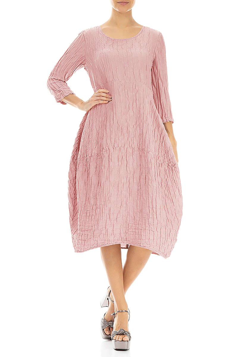 Balloon Crinkled Powder Pink Silk Linen Dress 4