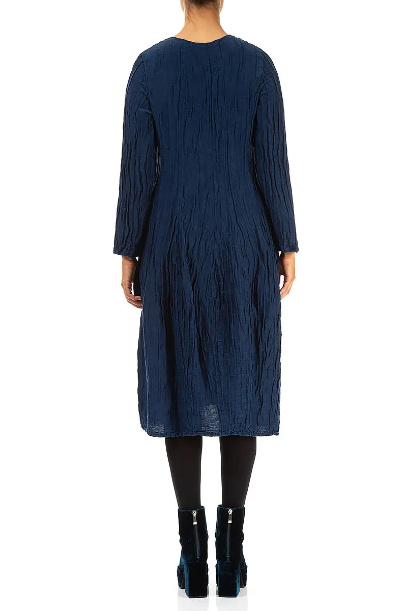 Balloon Crinkled Royal Blue Silk Linen Dress 2