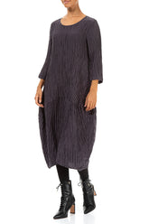Balloon Crinkled Vintage Violet Silk Linen Dress 3