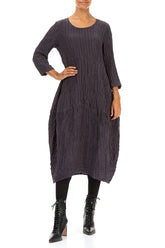 Balloon Crinkled Vintage Violet Silk Linen Dress 4