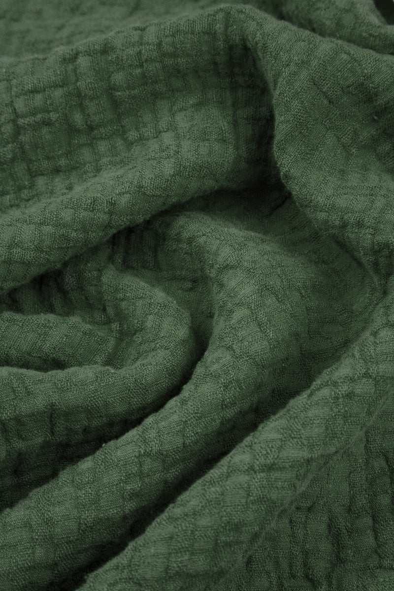 Balloon Cropped Sleeves Dark Sage Textured Linen Dress 5