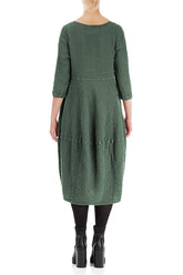 Balloon Cropped Sleeves Dark Sage Textured Linen Dress 2