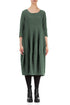 Balloon Cropped Sleeves Dark Sage Textured Linen Dress 1